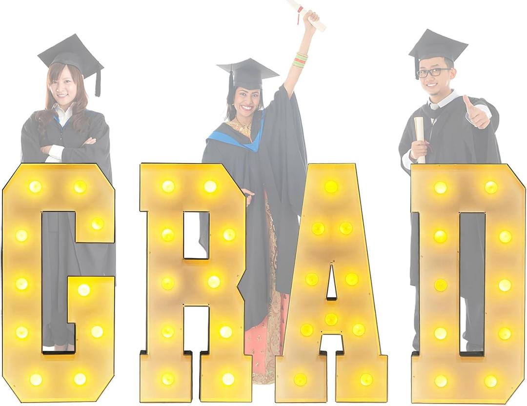 3ft Grad Letters Kit 2025 Numbers for Graduation Decorations, Large LED Marquee Light Up Letters, Class of 2025 Ornaments Sign for Kindergarten High School Party Supplies Dcor (Grad-White)