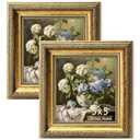 ASTRDECOR 5x5 Picture Frame, Ornate Vintage Gold Photo Frames with HD Glass for Wall Decor or Tabletop Display, Antique 5 x 5 photo frame with Distressed Rust-Like Finish, Retro Home Decor, 2 Pack