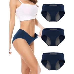 Womens Period Underwear Heavy Flow Menstrual Period Panties Leak-Proof Hipster Panty for Female Teens Girls 3 Pack (L)