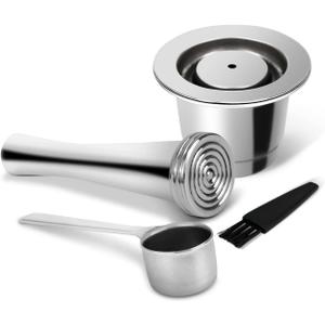 LIHONG Reusable Coffee Pods, Stainless Steel Reusable Espresso Capsules Compatible with Nespresso Original Line (1 pack) (1 cup+ Steel Spoon+ Tamper)
