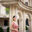 Miusol Women's Deep V-Neck Sleeveless Ruched Bodycon Ruffle Style Work Cocktail Pencil Dress (Pink, L)