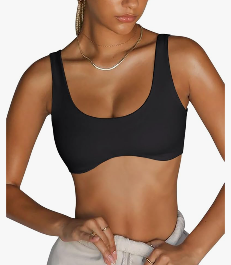 LASLULU Sexy Sports Bras for Women Scoop Neck Sleeveless Padded Bra Workout Yoga Crop Top L
