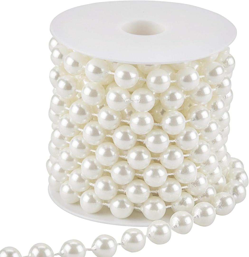 12mm Pearl Beads String, Ivory Pearls for Crafting Imitation Decorative Beads Garland 5.5 Yds, Wedding Party Valentine Christmas Tree Decorations (12mm/4.9m)