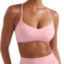YEOREO Y Back Sports Bras for Women Padded Racerback Bra Paisley Light Impact Adjustable Straps Gym Workout Tops (Small, Baby Pink)