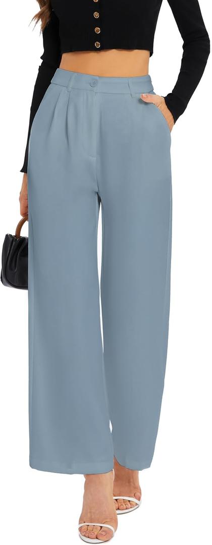 FUNYYZO Wide Leg Pants Women's High Elastic Waisted in The Back Business Work Trousers Long Straight Suit Pants (Large, 006# Sky Blue (Thick))