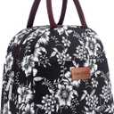 BALORAY Lunch Bag for Women Men Insulated Lunch Box for Adult Reusable Lunch Tote Bag for Work, Picnic or Travel (White Flower)
