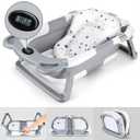 Collapsible Baby Bathtub, Durable Portable Travel Baby Bath Tub with Soft Cushion & Thermometer & Drain Hole, Non-Slip Hanging and Detachable Bathtub for Newborn to Toddler 0-36 Months(Grey)