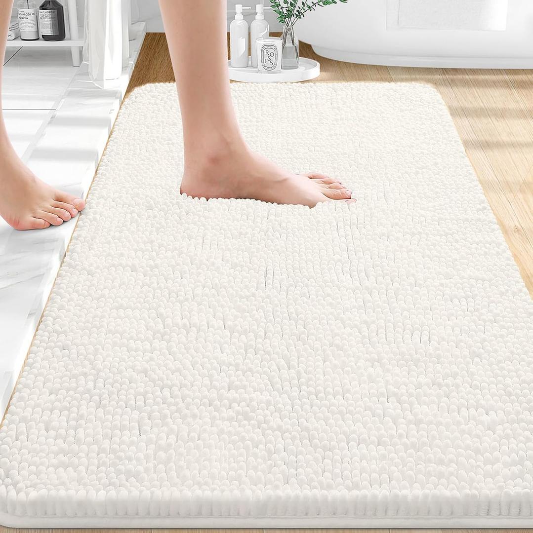 OLANLY Bathroom Rugs 30x20, Extra Soft Absorbent Chenille Bath Rugs, Rubber Backing Quick Dry, Machine Washable Bath Mats for Bathroom Floor, Tub and Shower, Home Decor Accessories, Ivory
