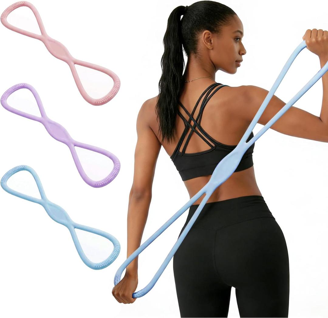 Resistance Bands, Figure 8 Resistance Bands for Women Men, 8 Shaped Resistance Rubber Band for Arms, Back, Shoulder Stretch with Handles, Not Break, Portable (Blue)