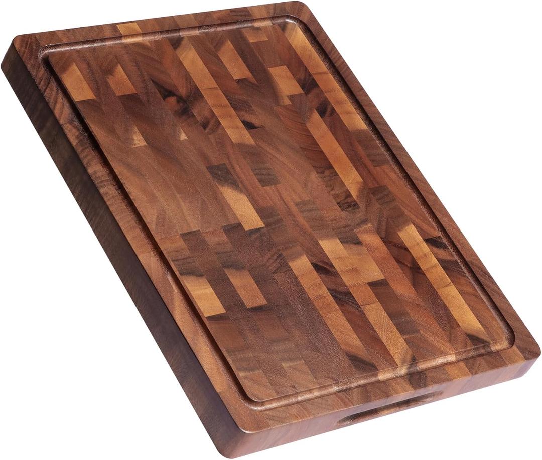 THETCHRY Walnut Wood Cutting Boards for Kitchen, End Grain Chopping Board Double Sided, Large Cutting Board with Handle, Charcuterie Butcher Block for Meal Prep & Serving with Gift Box, 17"13"1"