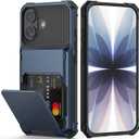 Nvollnoe Compatible with iPhone 17 Case with Card Holder[Store 5 Cards] Dual Layer Heavy Duty Shockproof Wallet Case with Hidden Card Slot Large Storage Cover for Men&Women 6.3''(Blue)