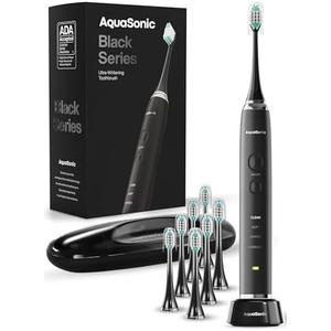 Aquasonic Black Series Ultra Whitening Toothbrush ADA Accepted Electric Toothbrush- 8 Brush Heads & Travel Case 40,000 VPM Electric Motor & Wireless Charging - 4 Modes w Smart Timer
