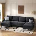 Sectional Couches for Living Room, Convertible 4 Seat Modular Sectional Sofa Set for Living Room, L Shaped Couch or U Shaped Couch with Ottoman for Apartment, Black
