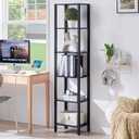 66in Tall Bookshelf 6-Tier Small Narrow Bookcase, Skinny Book Shelf for Small Space, Farmhouse Slim Shelf with Storage, Wood Freestanding Display Thin Bookshelves for Living Room, Office, Black