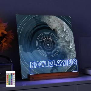 YuanDian Light up Now Playing Vinyl Record Stand, Wooden Acrylic Holder for Vinyl Album Display and Storage, Illuminated LED Display Shelf with 16 Changing Color Lights