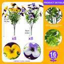 2 x 16 Pcs Artificial Pansy Flowers for Outdoor Faux Silk Spring Flowers for Outside, UV Resistant Realistic Pansies for Window, Front Door, Porch and Home Decor (16, Purple, Yellow, White, Light Purple)