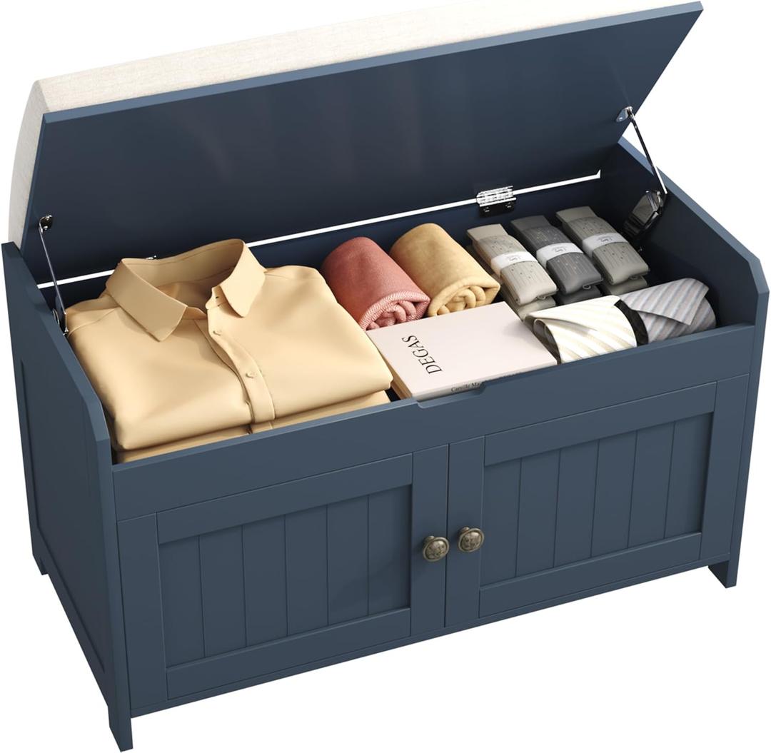 HOMEFORT 30" Shoe Bench with Lift Top Storage, Entryway Bench with Cushioned Seat, Wooden End of Bed Bench, Shoe Cabinet Bench with Hidden Storage Space, for Bedroom, Hallway, Blue (30"Wx14.9"D x18.1"H)