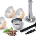 Stainless Steel Vertuo Next Reusable Pod+EMPTY Refillable Alumium Coffee Pods-80+150+230ml Each 6 Pcs + 1Pcs Coffee Capsule Tamper For Reusable nes presso Vertuo Next Pods