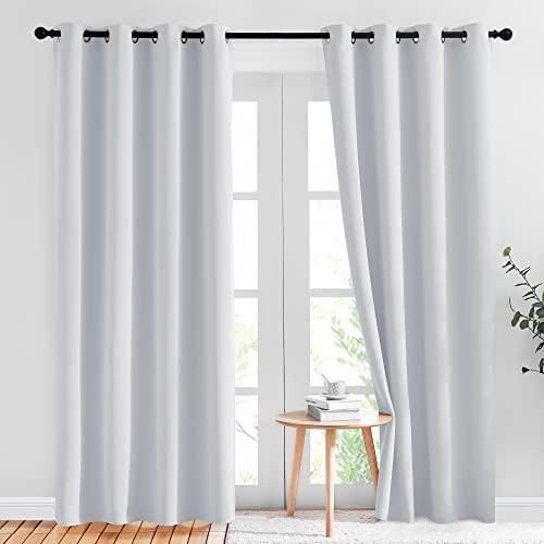 NICETOWN Room Darkening Curtains for Living Room - Easy Care Solid Thermal Insulated Grommet Panels/Drapes for Bedroom (2 Panels, 52 by 84, Greyish White)