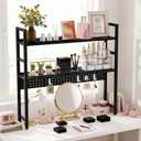 Brakki 2-Tier Desk Shelf, Desk Hutch Bookshelf with Pegboard and Hook Dorm | 30" W, Desktop Bookcase for Computer Monitor, Metal Desktop Hutch, Storage Organizer for Office, Black