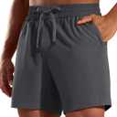 MIER Running Gym Shorts for Men 5 Inch Quick Dry Athletic Workout Shorts with Zipper Pockets, Elastic Waist, No Liner (Gray, L)