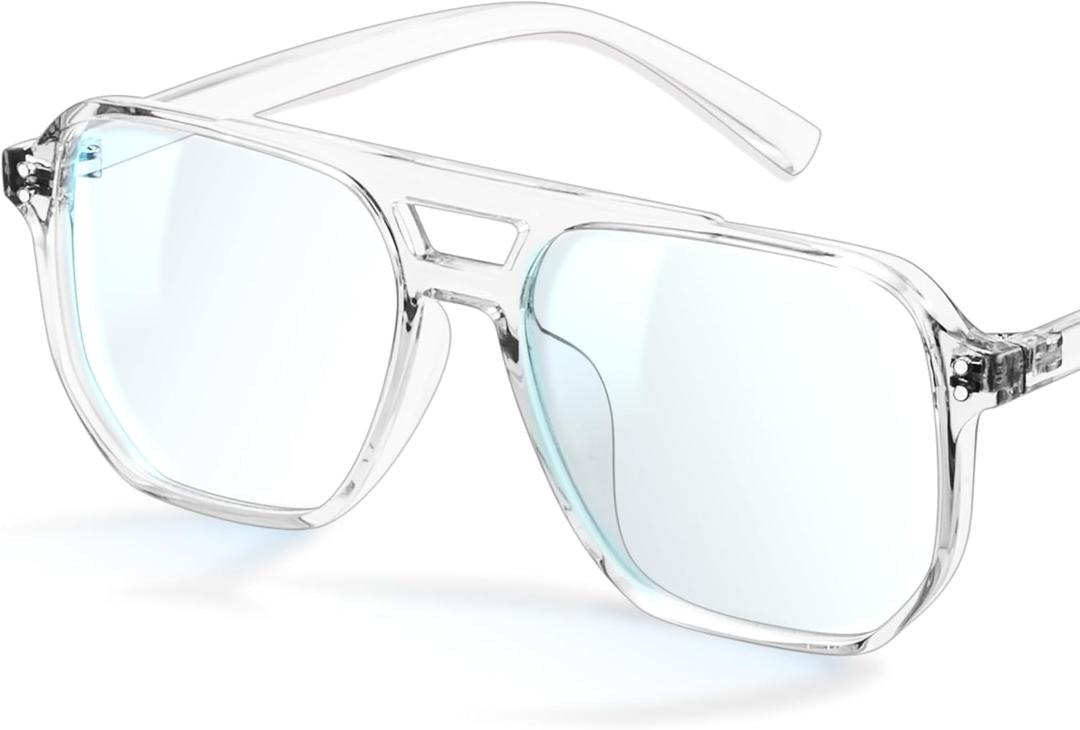 Livho Retro Aviator Blue Light Blocking Glasses for Women Men with Soft Case, Trendy Rectangle Computer Eyeglasses (Transparent)