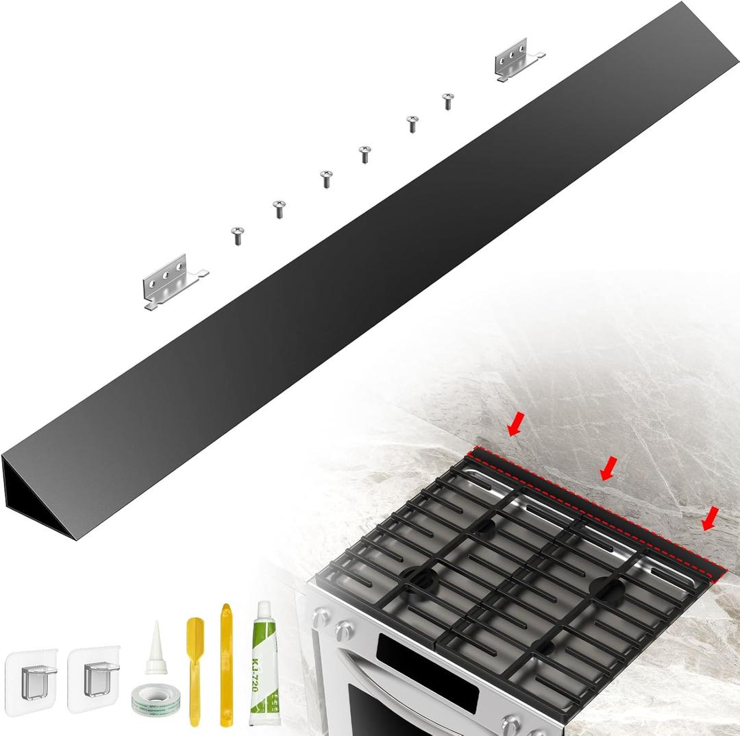 30" Slide-in Range Rear Filler Kit W10113901A, Stove Gap Universal Triangular Filler Strip, Top Trim Kit Between Stove and Wall for Whirlpool & Most Brand, Durable Aluminum Black