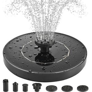 1W Solar Bird Bath Fountain Pump, Solar Fountain, Solar Powered Water Pump, Outdoor Water Fountain with 6-in-1 Nozzles, Free Standing Floating Solar Powered for Bird Bath, Garden, Pond, Pool, Outdoor