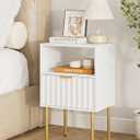 Nightstand,Modern Bedside Table with Gold Frame,White Night Stand,Bedside Furniture, Modern Side Table with Drawer and Shelf for Bedroom,Living Room (White)