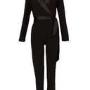 ADRIANNA PAPELL Women's Crepe Tuxedo Jumpsuit | Formal One Piece Jumpsuit with Satin Collar, Waist Sash & Tapered Legs Black 12