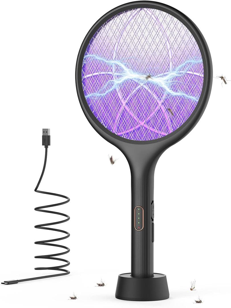YISSVIC Electric Fly Swatter Bug Zapper Racket Dual Modes Mosquito Killer with Purple Mosquito Light Rechargeable for Indoor Home Office Backyard Patio Camping (Black)