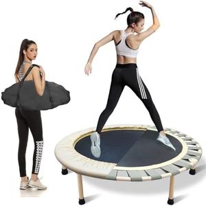 JUSTJUMP 40" Rebounder Trampoline for Adults Indoor Outdoor, Fitness Foldable Trampoline with Bag, Mini Trampoline for Adults, Max Load 275lbs, Workout Exercise Trampoline with Carry Bag, Beige