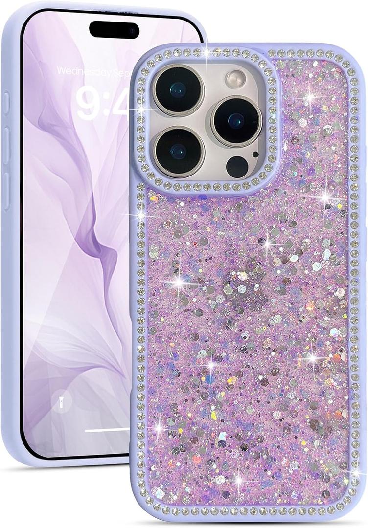EYZUTAK for iPhone 11 Case, Luxury Bling Shiny Glitter Sequin Phone Case with Sparkly Crystal Diamonds Rhinestone Border Aesthetic Cute Slim Soft Durable TPU Protective Cover for Women Girls-Purple