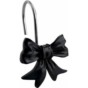 CHICTIE Decorative Shower Curtain Hooks, Bow Knot Shower Curtain Rings Hooks for Bathroom Baby Kids Room Rustproof Shower Hooks, 12pcs (Black)