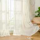 LAMIT Linen Sheer Curtains 72 Inch Length 2 Panels, Linen Textured Light Filtering Semi Sheer Back Tab and Rod Pocket Burlap Boho Neutral Drapes for Bedroom/Living Room, Ivory Cream, 52 x 72 Inch