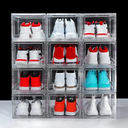 12 Pack Shoe Boxes, Clear Acrylic Plastic Shoe Boxes Stackable, Space-Saving Foldable Drop Front Shoe Storage Boxes Container for With Lids Fits Up to Size 14 (Transparency)
