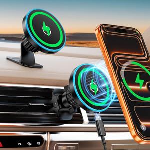 for Magsafe Car Mount Charger, 100% Stable 15W 2 in1 Magnetic Wireless Car Charger, Vent/Dashboard Phone Holders for Your Car for Women Men Car Phone Holder Car Charger for iPhone 17 16 15 14 13