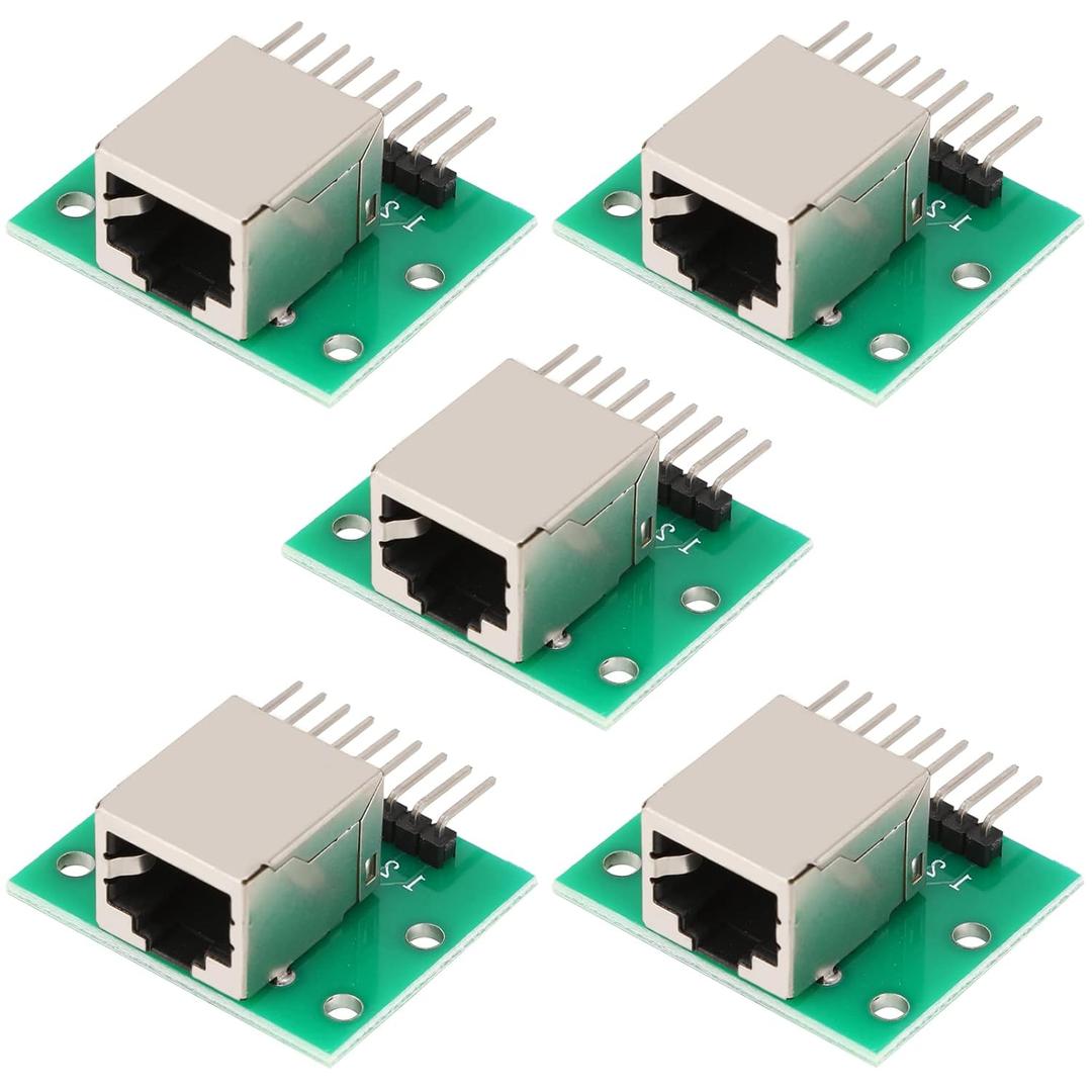 5 Pcs RJ45 8-pin Breakout Board Kit with PCB Board and Pin Headers Network Port Adapter Test Board Connector (Horizontal Socket)