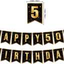 47PCS 50th Birthday Decorations for Men Women, Happy Birthday Banner With Balloons,Backdrop,Cake Toppers,Cupcake Toppers.Black Gold 50th Birthday Party Decorations for Men Women.