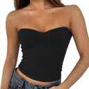 ForeFair Women's Sexy Strapless Tube Tops Backless Bandeau Sleeveless Basic Going Out Tops Summer Tank Top (Black)