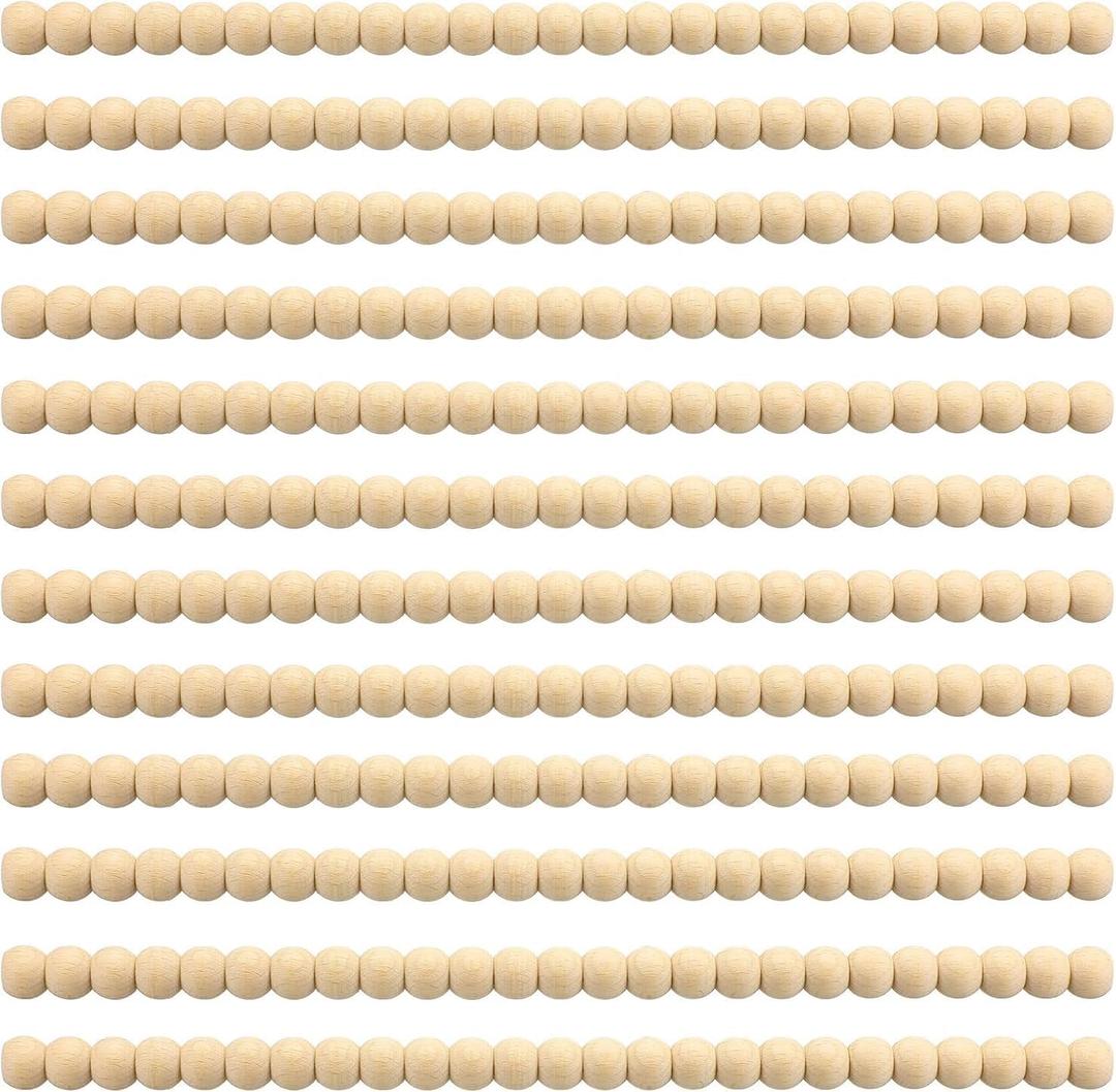 12-Piece Decorative Beaded Wood Trim Half Wooden Beads Trim Molding Set - 15.75 Inch Half Beaded Wood Trim for DIY Home Decor, Cabinets, Shelves, Walls, Windows & Doors (14mm)