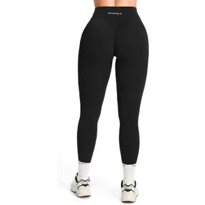 JOYSPELS Womens No Front Seam Workout Hidden Scrunch Legging 25"/ 28" High Waisted Booty Lifting Tummy Control Gym Yoga Pants (Black, L)
