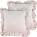 Velvet Ruffle Throw Pillow Covers Couch, Set of 2 Decorative Pillowcases with Ruffles 12x20 Inch Solid Color Shabby Chic Farmhouse Cushion Cover for Living Room Sofa Bed, Light Pink