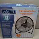 EZ-CHILL 12” Cradle Floor Fan, 3 Speed, High Velocity, 180 Degree Adjustable Tilt, All-Metal, Carry Handle, Rubber Feet, Airflow 15.42 ft/sec, Ideal for Home, Bedroom & Office, Black