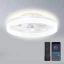19.7 inch Low Profile Ceiling Fan with Lights and Remote, Fandelier Dimmable Ceiling Fan Flush Mount, 3000K-6500K Bladeless LED Fan Light for Bedroom,Dining Room and Kitchen (White, 1 Pack)