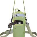 Water Bottle Holder with Strap, Water Bottle Carrier Bag with Phone Pocket, Shoulder Hand Strap Insulated Neoprene 32/40 oz Water Bottle Sleeve for Walking Hiking Camping Gym (7 GREEN)