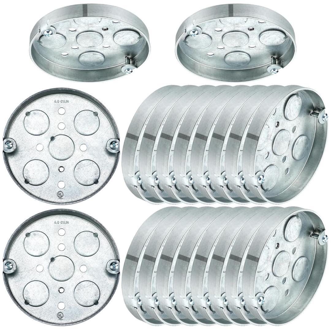 Hicarer 20 Pcs 293 4inch Round Shallow Electrical Box with 1/2" Deep 1/2" Bottom Knockouts Ceiling Electrical Galvanized Steel Pancake Box for Ceiling Fan Wall Lighting Fixtures