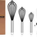 Silicone Whisk, 3 pack Professional whisks for cooking non scratch, Stainless Steel & Silicone whisk, plastic rubber whisk for nonstick cookware, small silicone whisk set, black