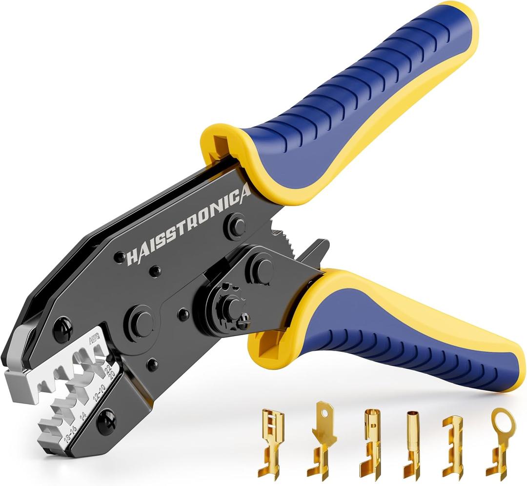 Haisstronica Crimping Tool for Non-Insulated Open Barrel Terminals Receptacles,AWG 22-10 Ratchet Wire Crimper Tool,Wire Terminal Crimper HS-5327
