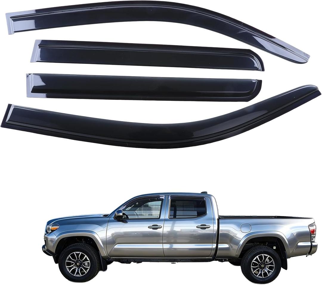 Low Profile Rain Guards Compatible with 2024 2025 2026 Tacoma Double Cab Outside Mount Window Vent Visor Tape-On Window Deflectors Vent Shades 4th Gen Tacoma Accessories ﻿ (cor fumosa)